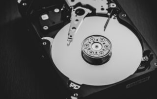 Close up picture of a HDD in black and white